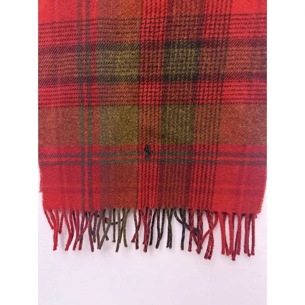 Vintage‎ Ralph Lauren Red Plaid Lambs Wool Scarf MADE IN SCOTLAND
